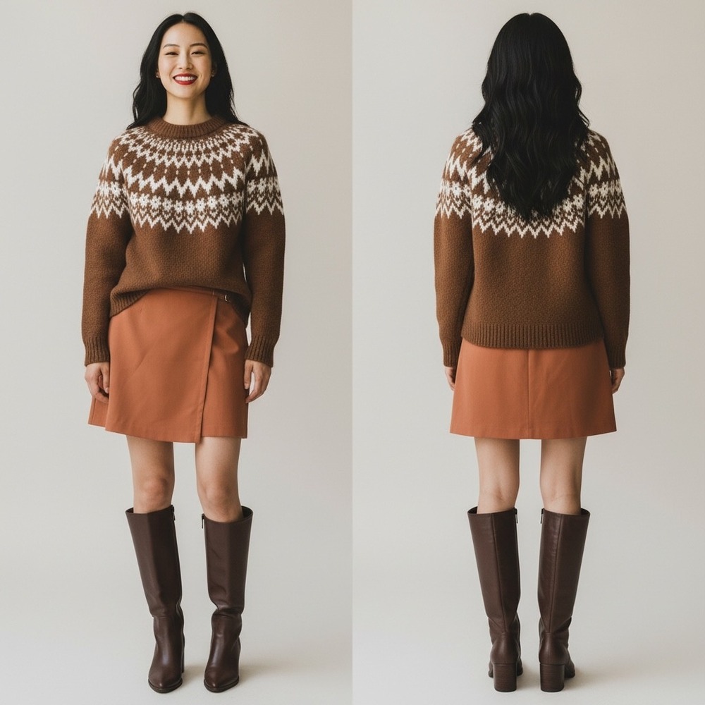 United Colors of Benetton Vintage 90s Rust Brown Wrap Mini Skirt Italy 42